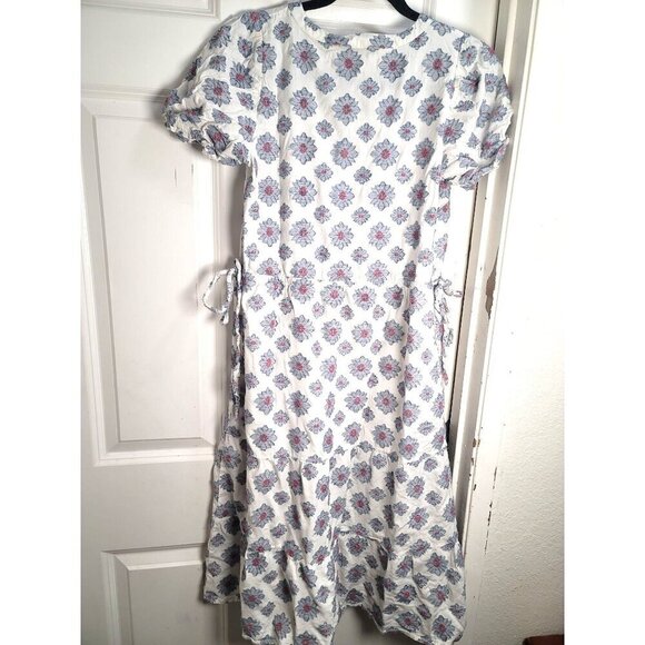 Loft Floral Button-Down Midi Sunday Dress With Puff Sleeves & Tie Detail SZ 0p - Picture 3 of 10